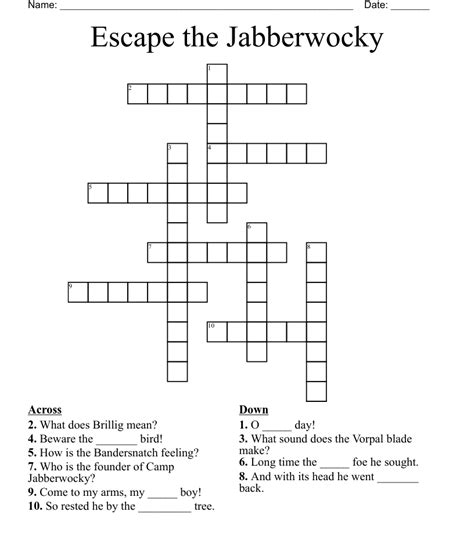 jabberwocky starter crossword